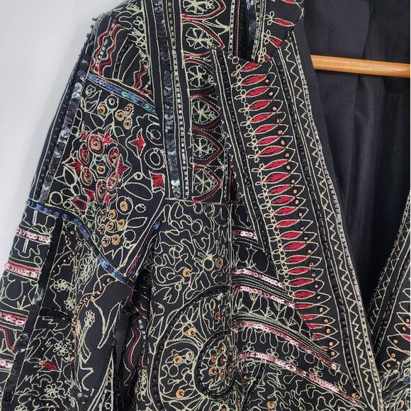 Vintage Anage Black Embroidered Patchwork Blazer Women’s Size Medium - Picture 6 of 16